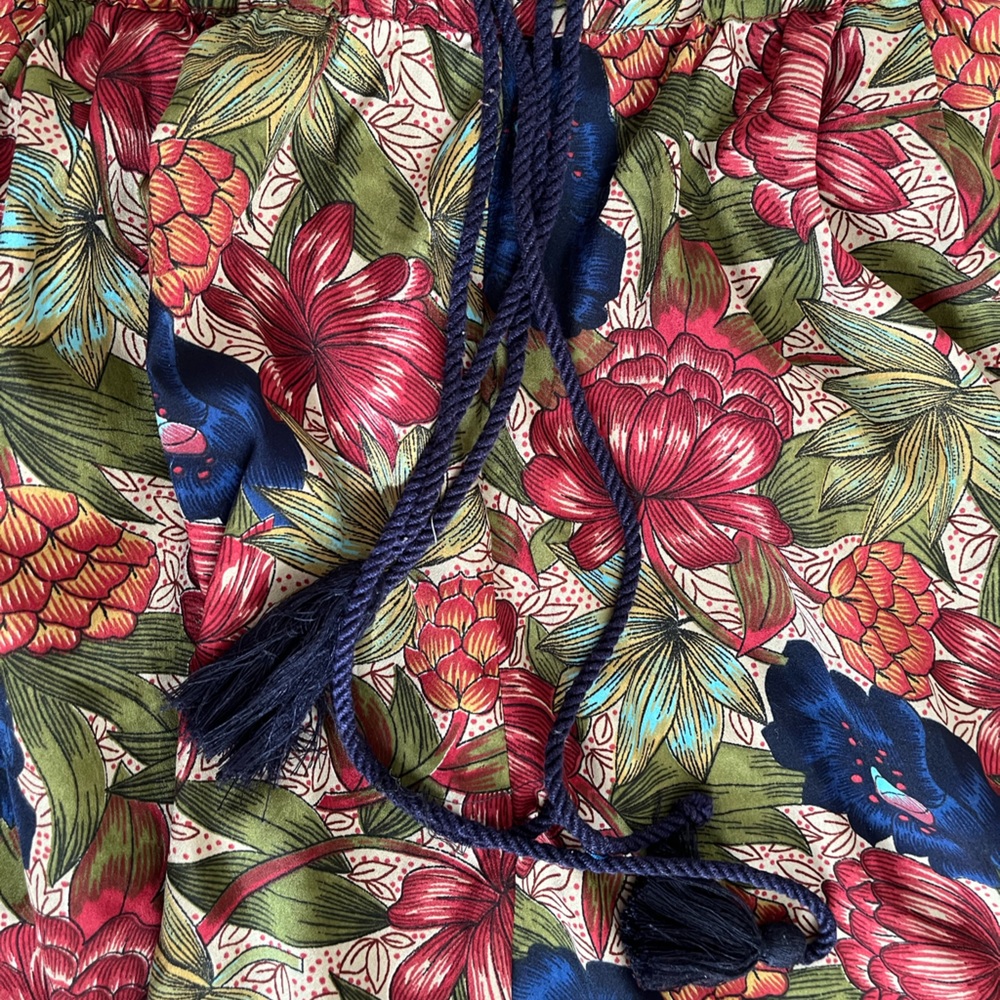 Zara Size S Silky Tropical Print Wide Leg Palazzo Pants Pockets Multicolored